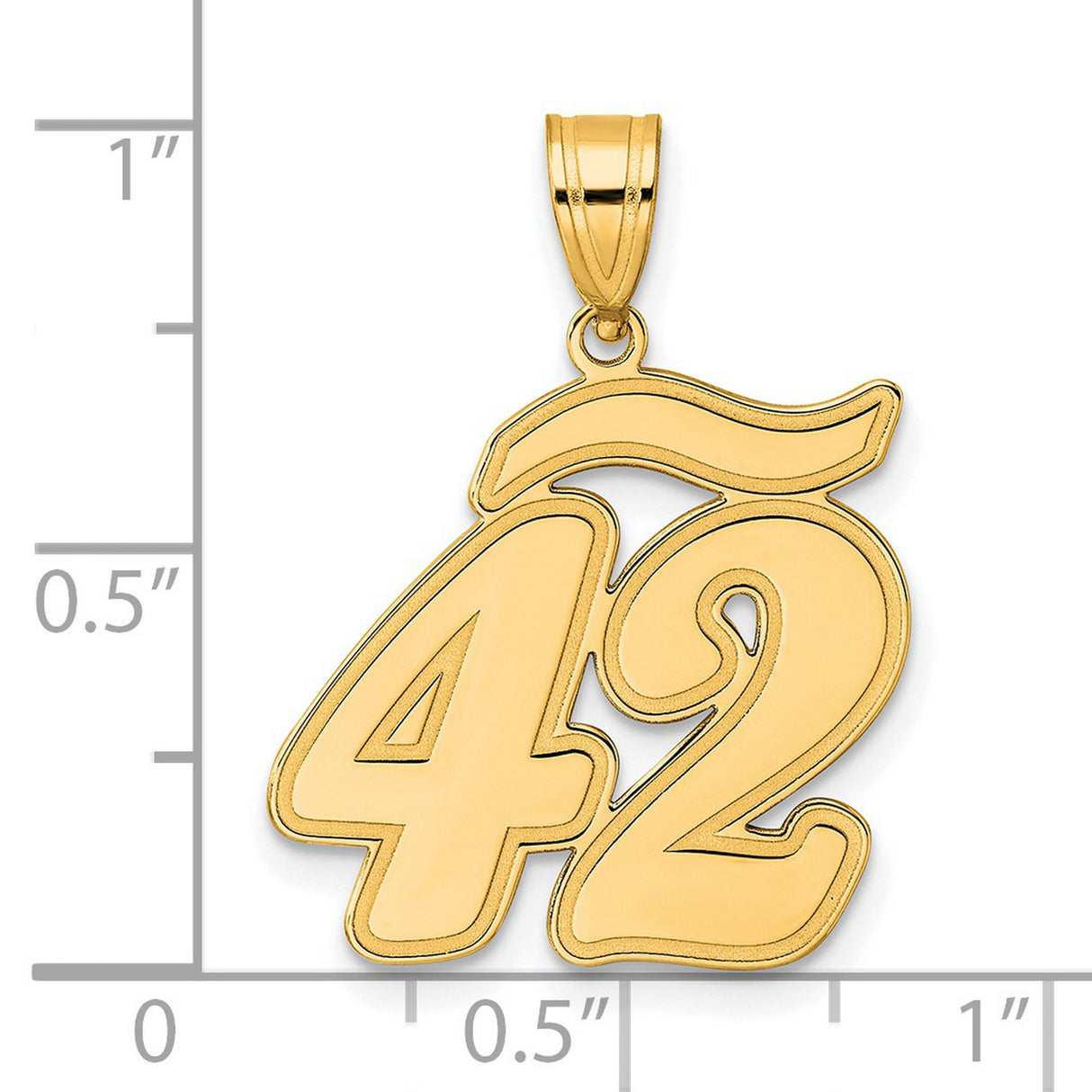 Brushed Border Script Number 42 Charm Pendant in Real 14k Yellow Gold
