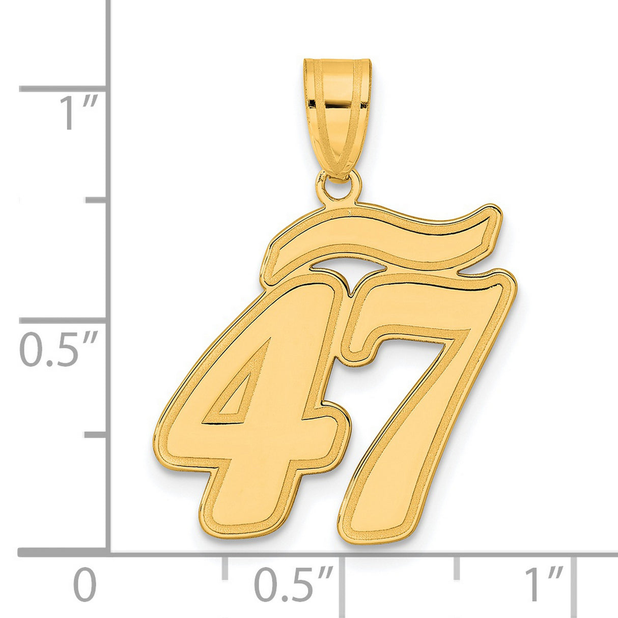 Brushed Border Script Number 47 Charm Pendant in Real 14k Yellow Gold