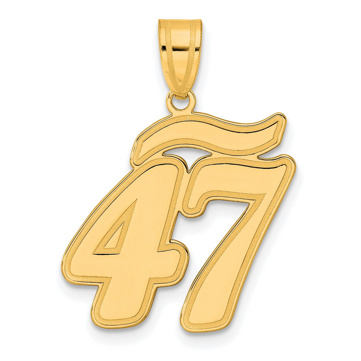 Brushed Border Script Number 47 Charm Pendant in Real 14k Yellow Gold