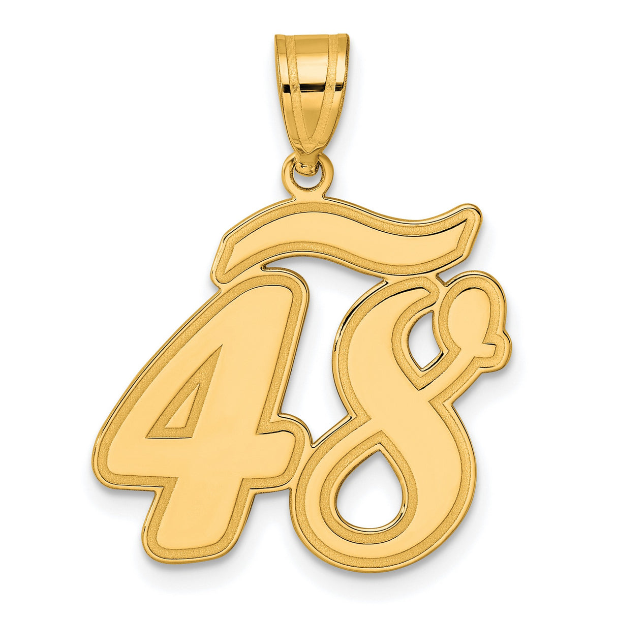 Brushed Border Script Number 48 Charm Pendant in Real 14k Yellow Gold