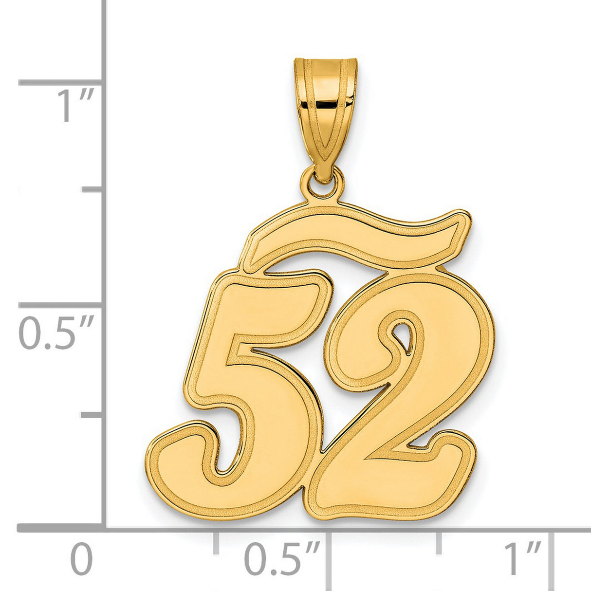 Brushed Border Script Number 52 Charm Pendant in Real 14k Yellow Gold