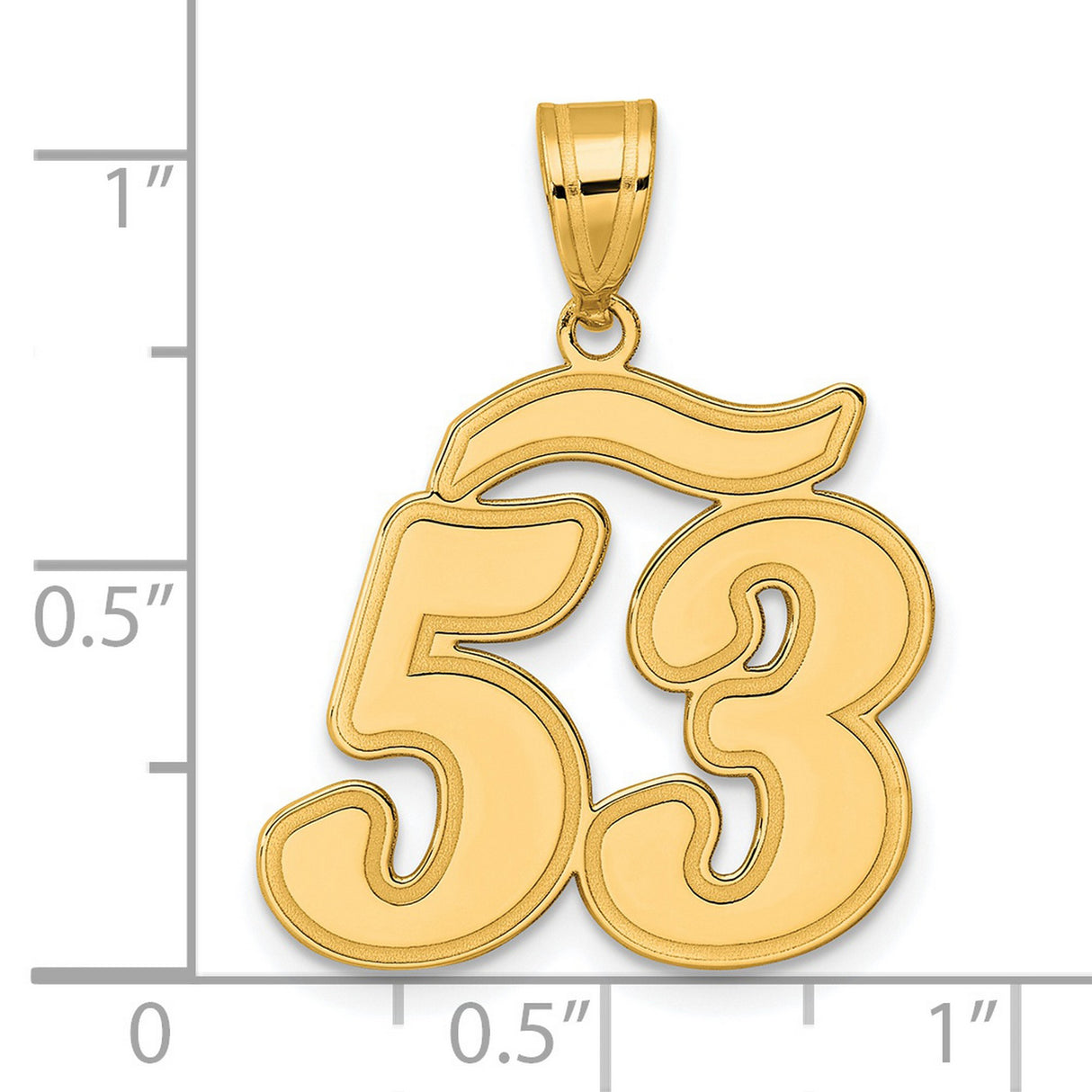 Brushed Border Script Number 53 Charm Pendant in Real 14k Yellow Gold