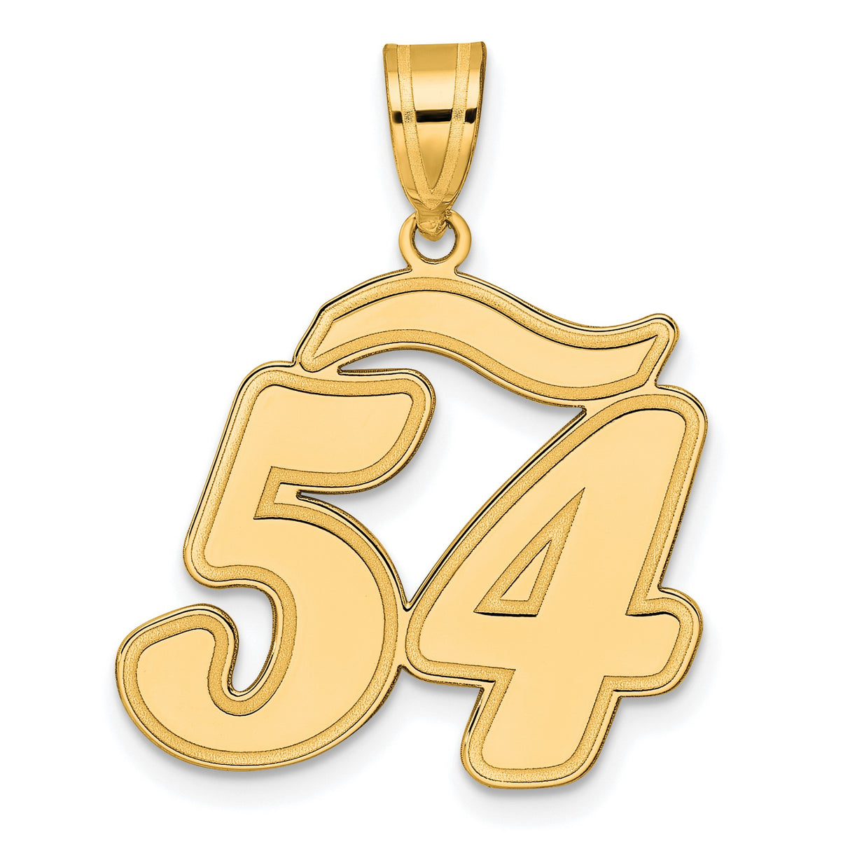 Brushed Border Script Number 54 Charm Pendant in Real 14k Yellow Gold