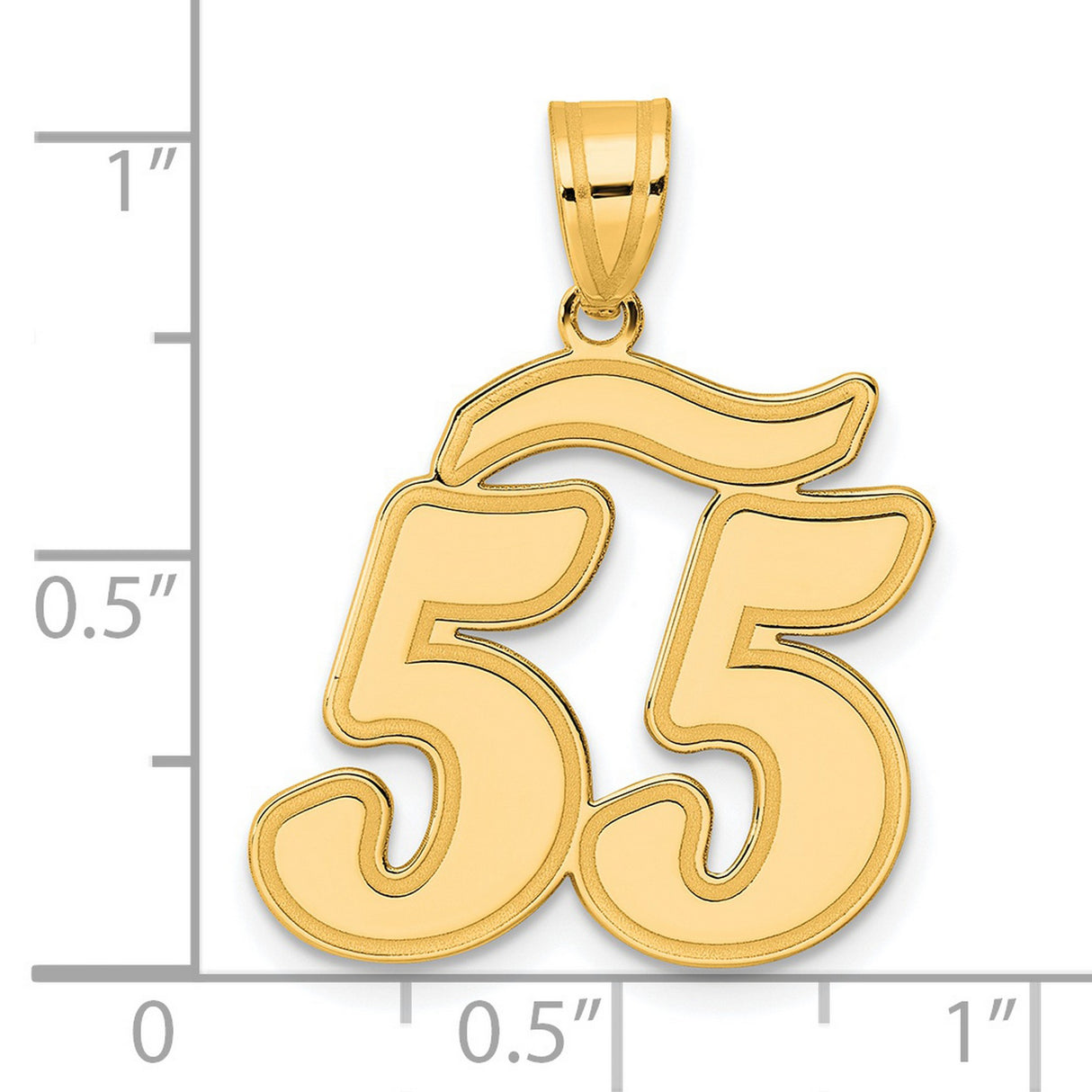 Brushed Border Script Number 55 Charm Pendant in Real 14k Yellow Gold