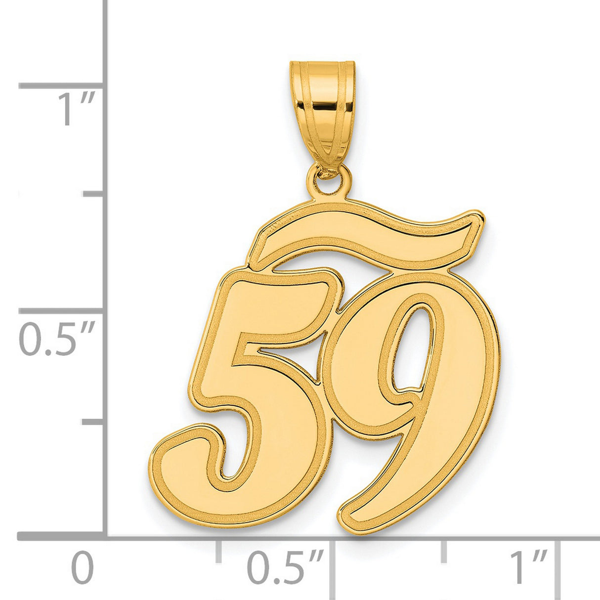 Brushed Border Script Number 59 Charm Pendant in Real 14k Yellow Gold