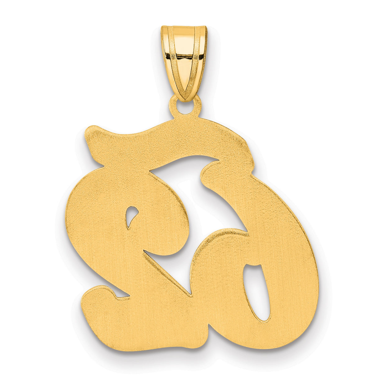 Brushed Border Script Number 62 Charm Pendant in Real 14k Yellow Gold