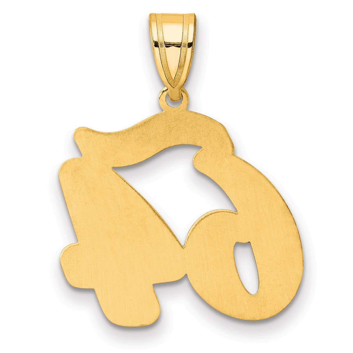 Brushed Border Script Number 64 Charm Pendant in Real 14k Yellow Gold
