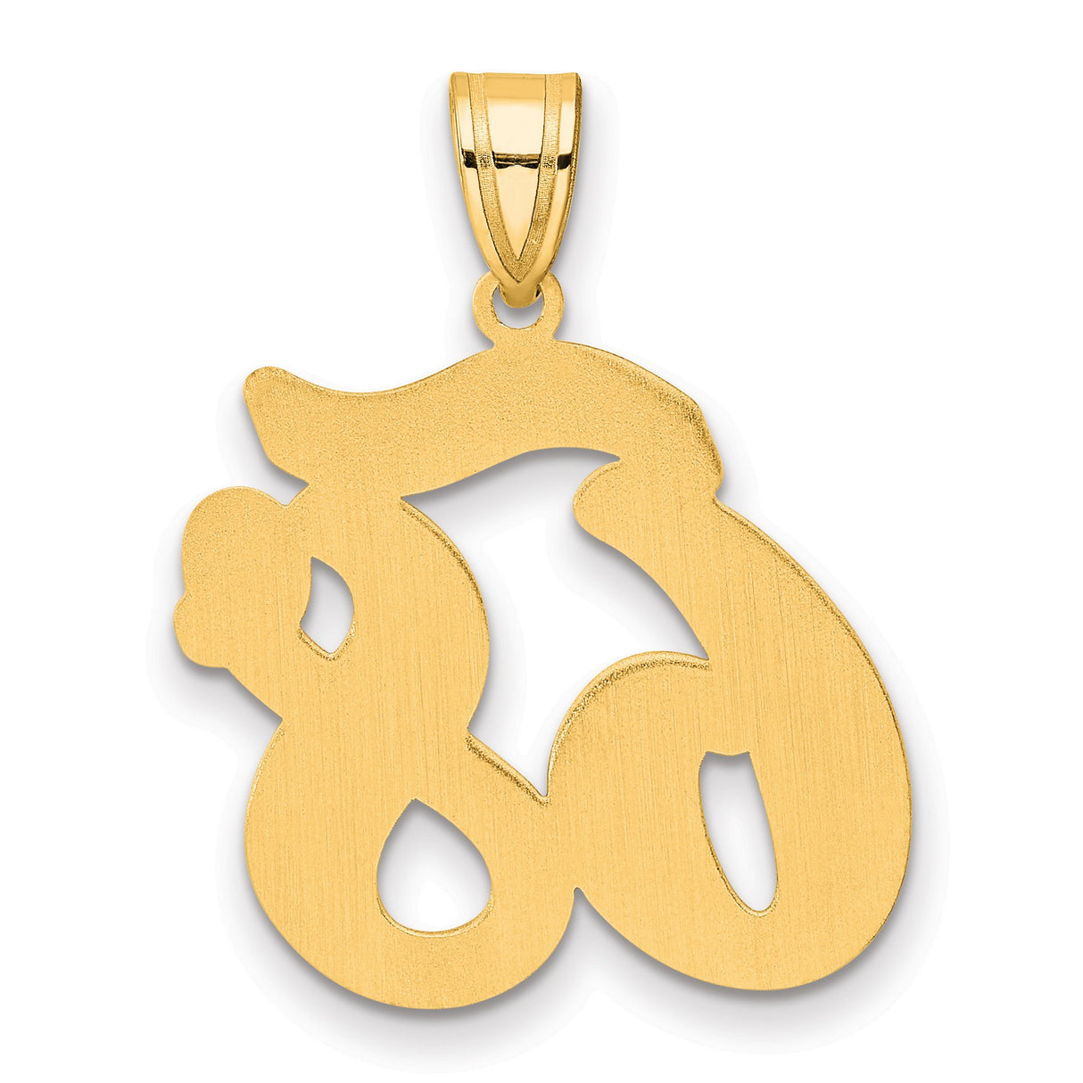 Brushed Border Script Number 68 Charm Pendant in Real 14k Yellow Gold