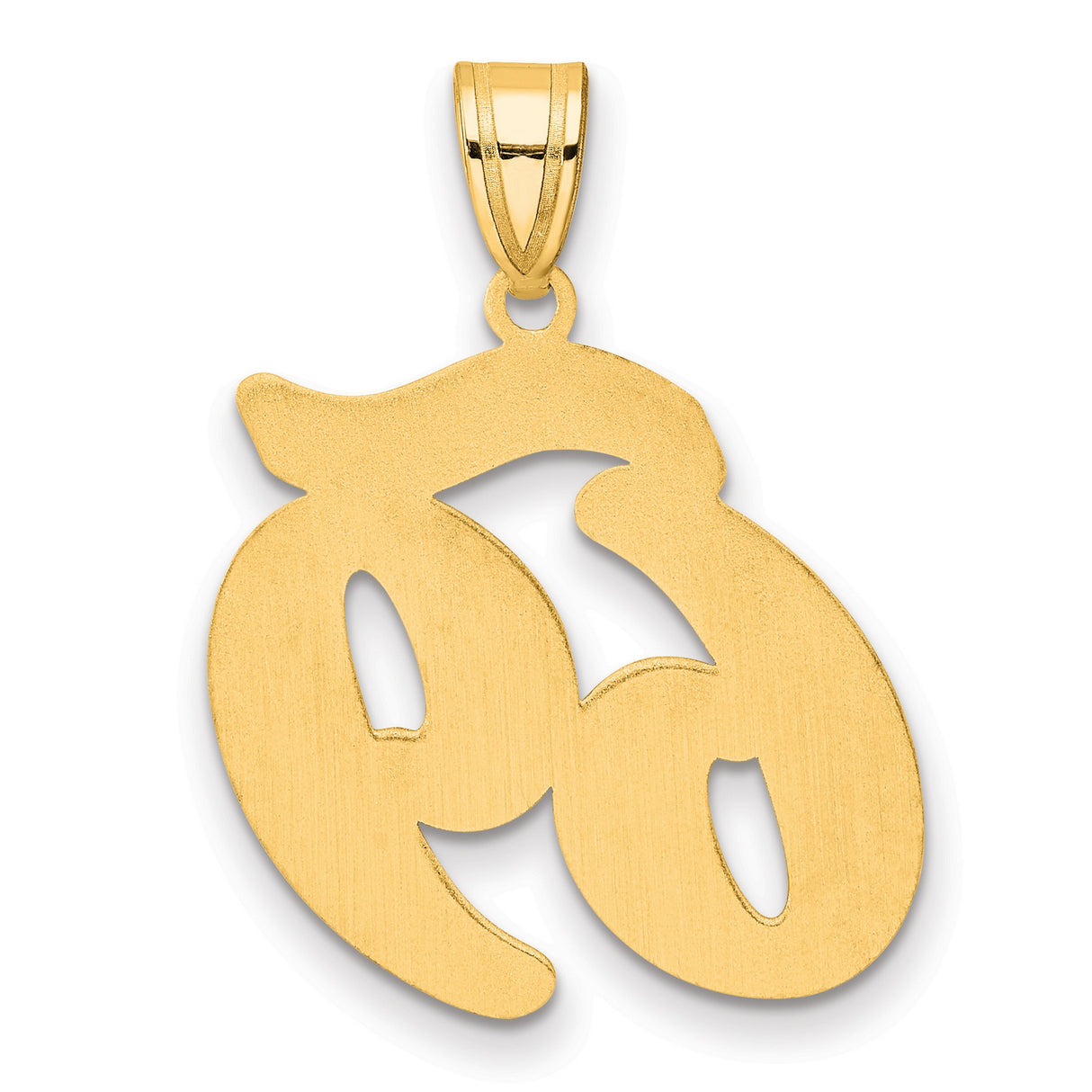 Brushed Border Script Number 69 Charm Pendant in Real 14k Yellow Gold