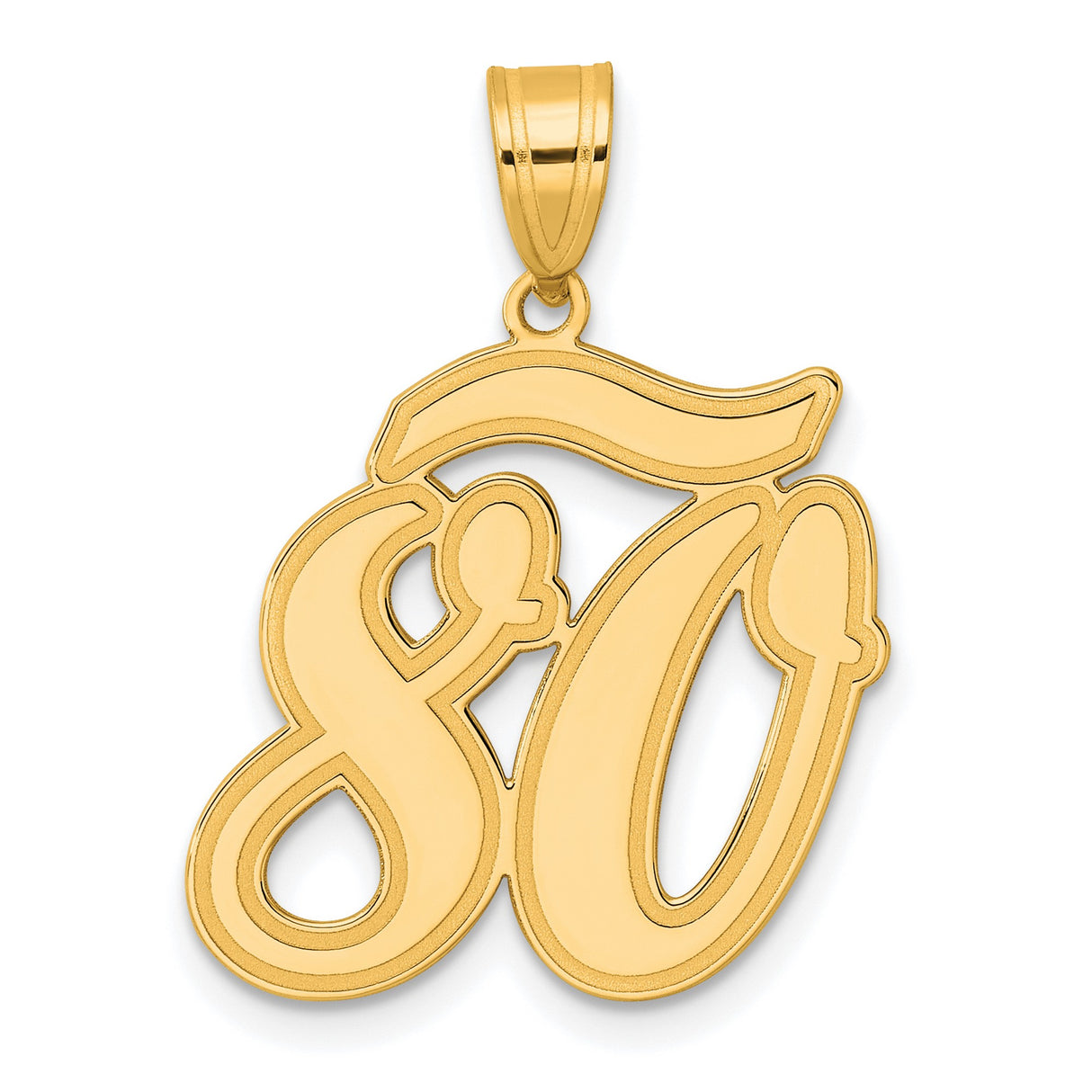 Brushed Border Script Number 80 Charm Pendant in Real 14k Yellow Gold