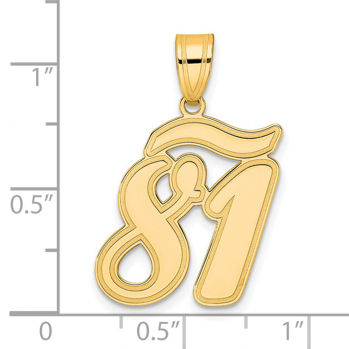 Brushed Border Script Number 81 Charm Pendant in Real 14k Yellow Gold