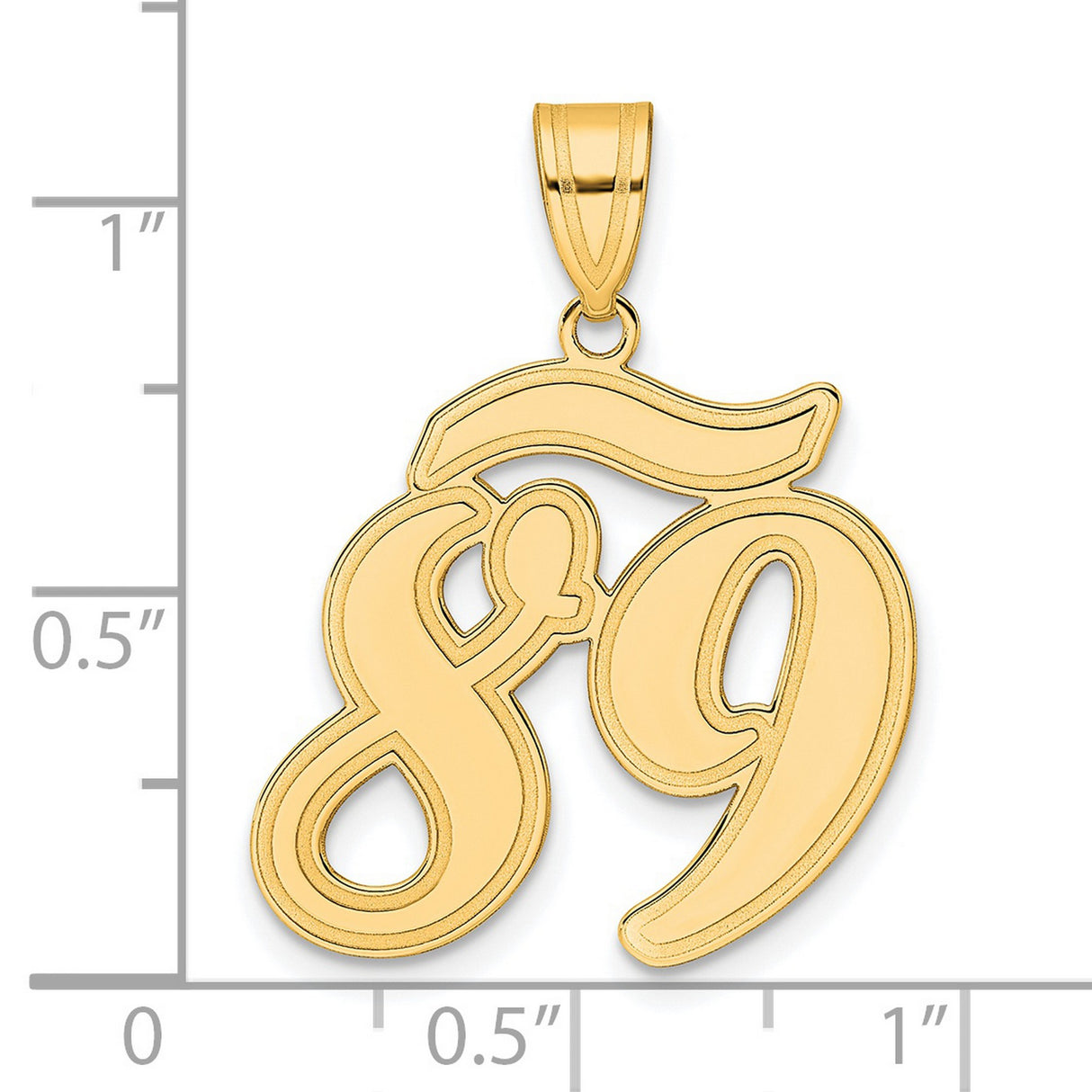 Brushed Border Script Number 89 Charm Pendant in Real 14k Yellow Gold