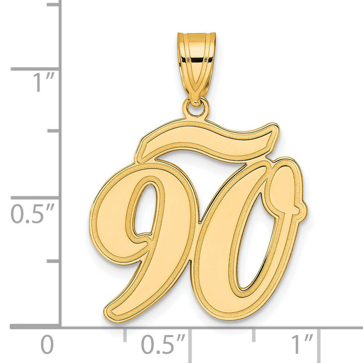 Brushed Border Script Number 90 Charm Pendant in Real 14k Yellow Gold