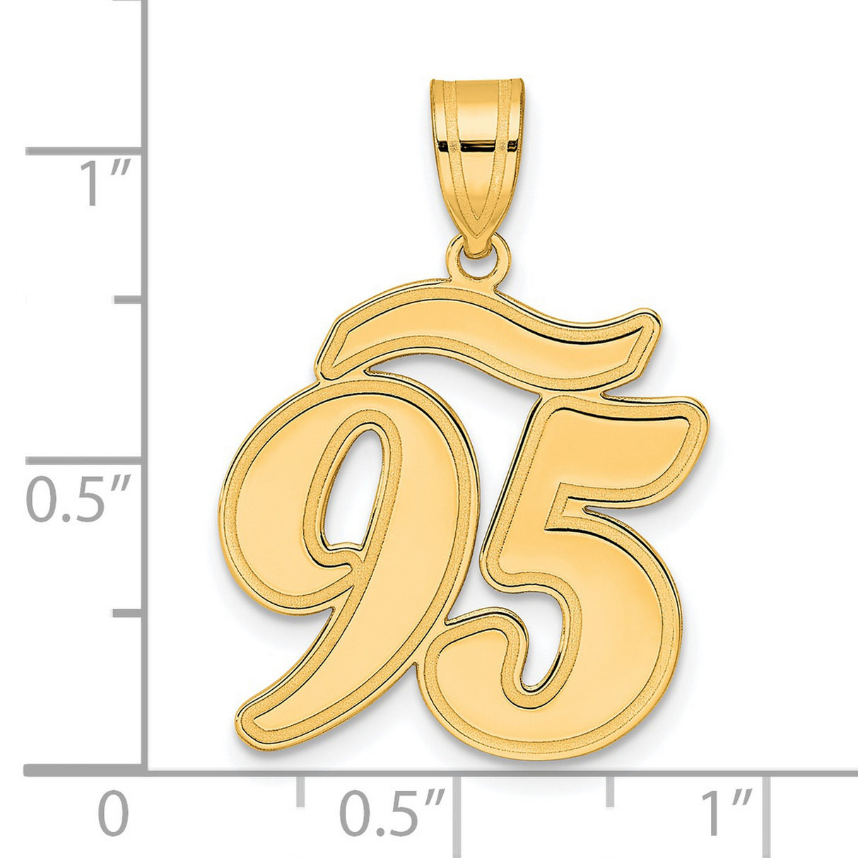 Brushed Border Script Number 95 Charm Pendant in Real 14k Yellow Gold
