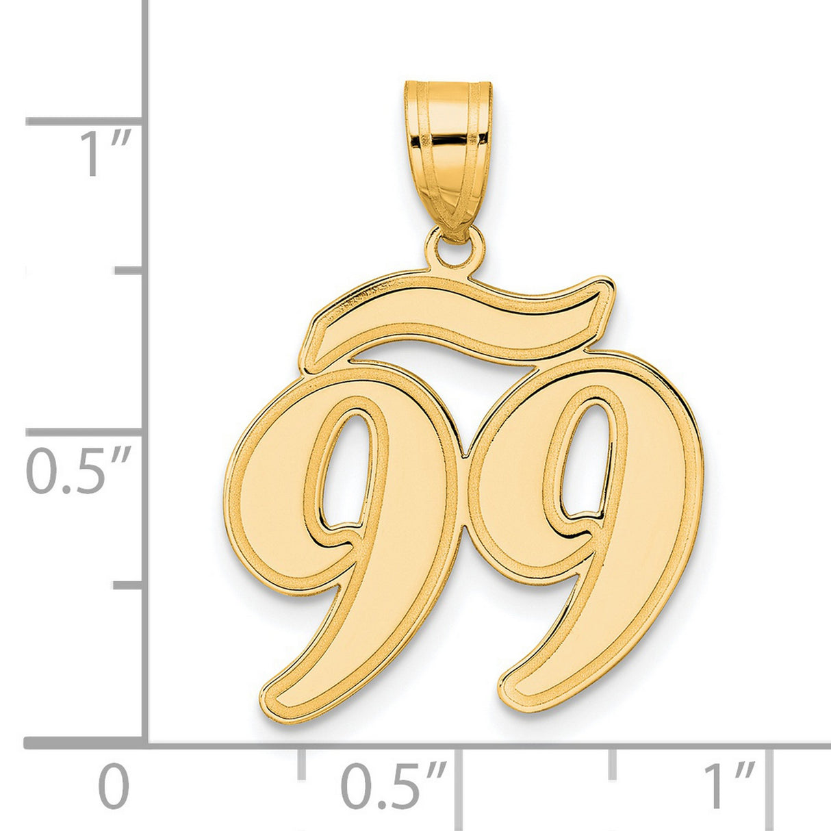 Brushed Border Script Number 99 Charm Pendant in Real 14k Yellow Gold