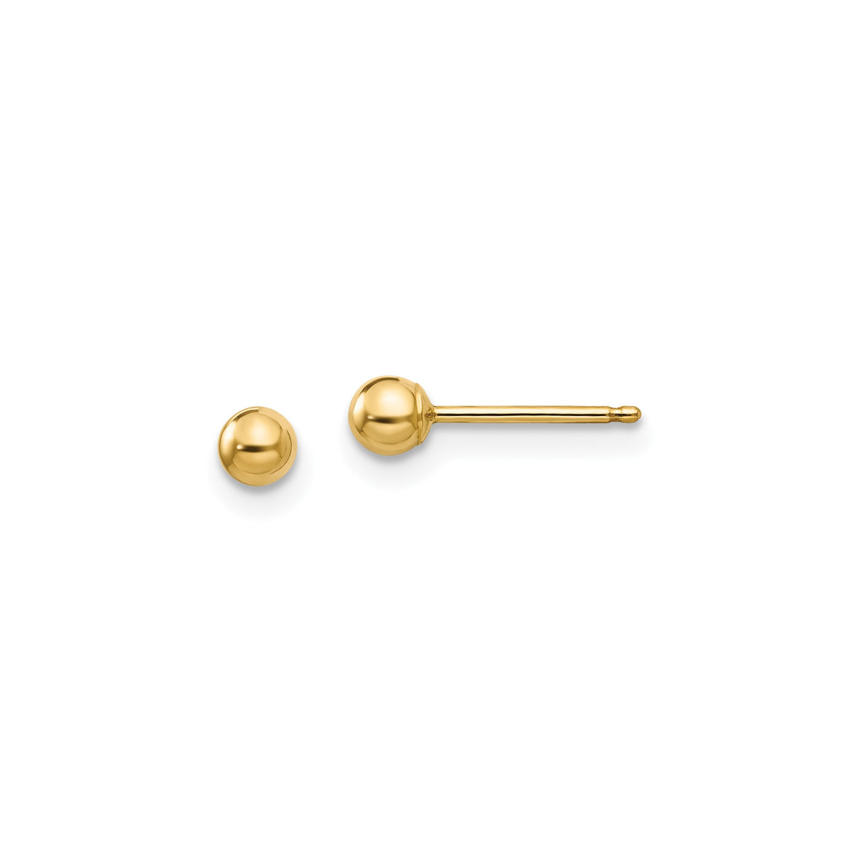 14k Yellow Gold Ball Stud Earrings, Polished Sphere Design, Minimalist Unisex Style