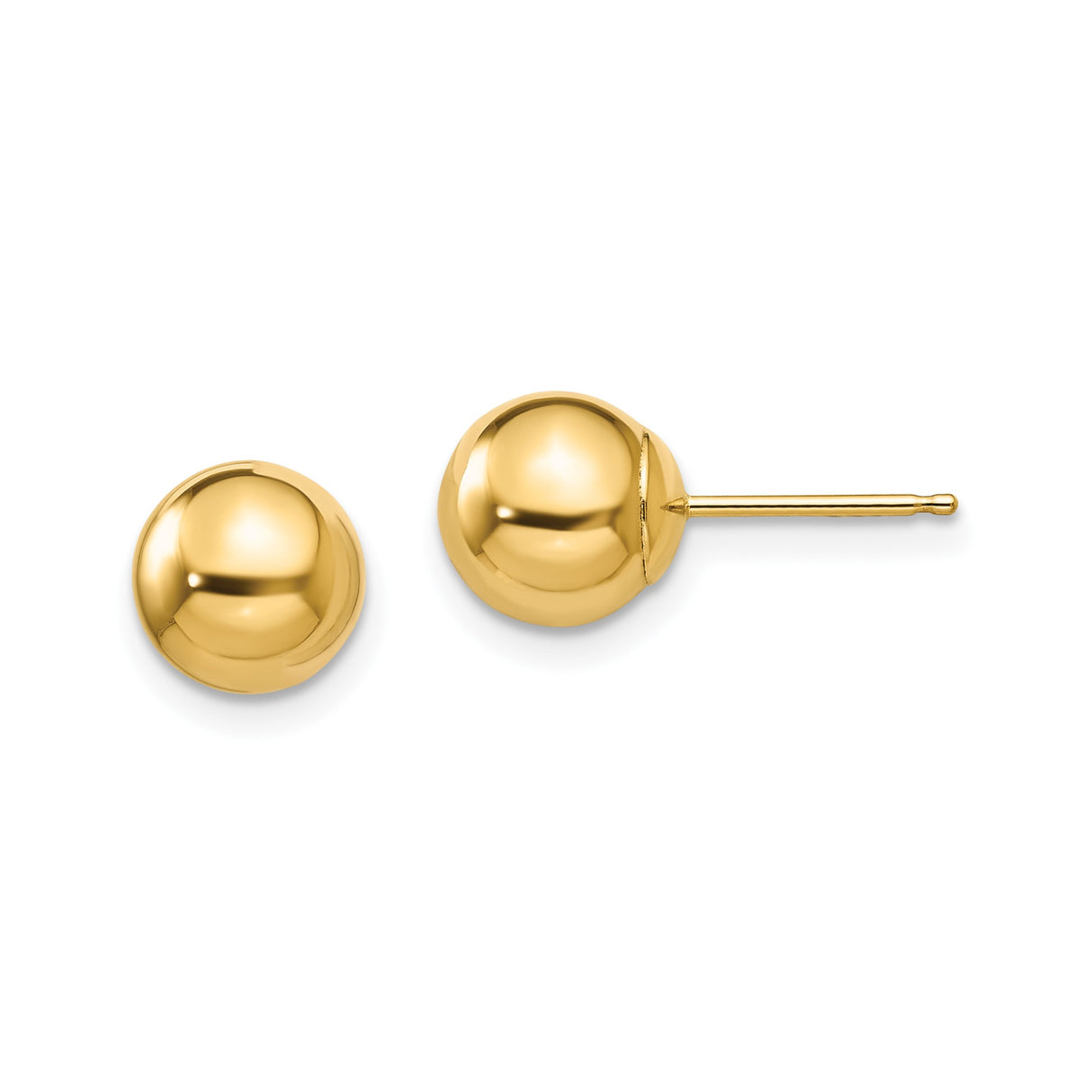14k Yellow Gold Ball Stud Earrings, Classic Polished Minimalist Design for Women and Unisex Wear