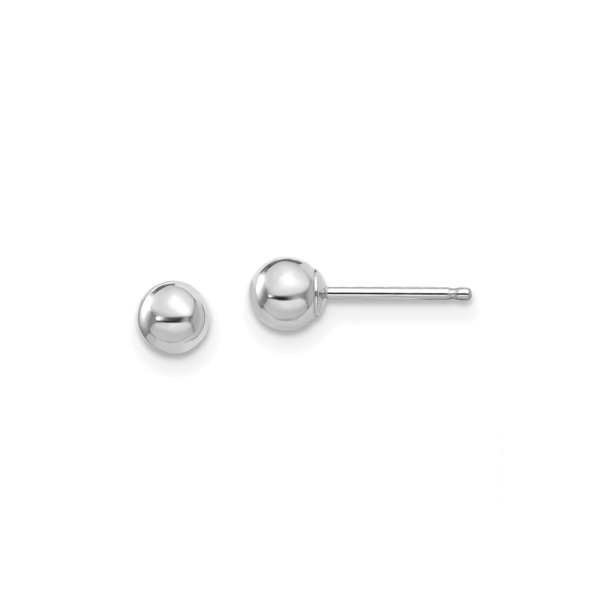 14k White Gold Ball Stud Earrings, Polished Finish, Minimalist Unisex Style