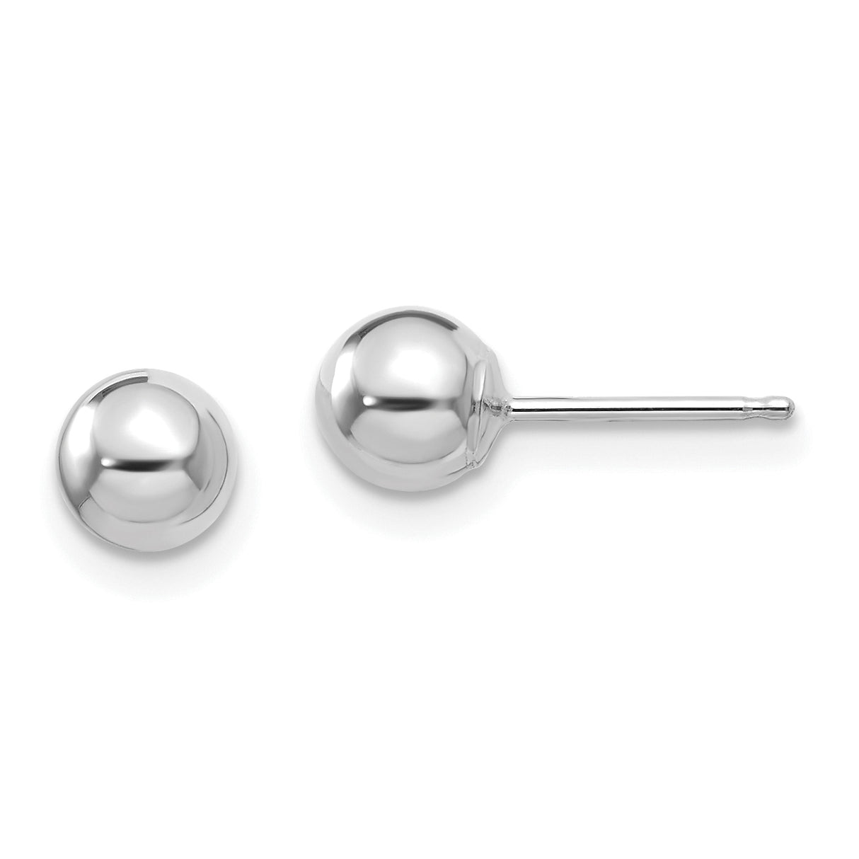 14k White Gold Ball Stud Earrings, Polished Sphere Design, Minimalist Style for Women
