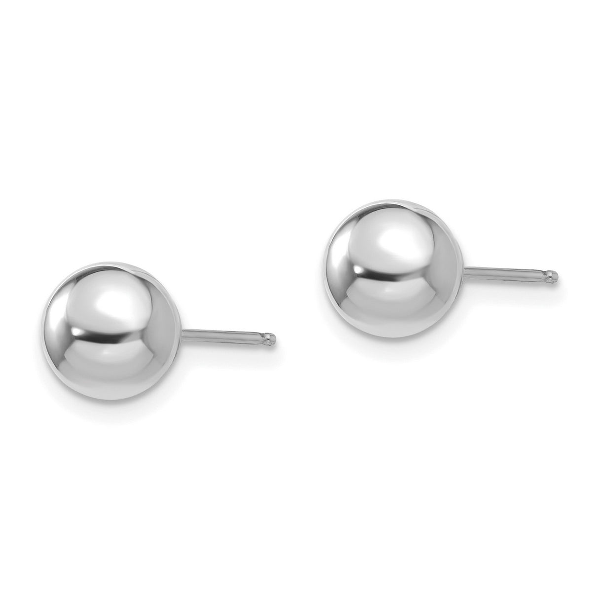 14k White Gold Ball Stud Earrings, Classic Polished Sphere Design for Women