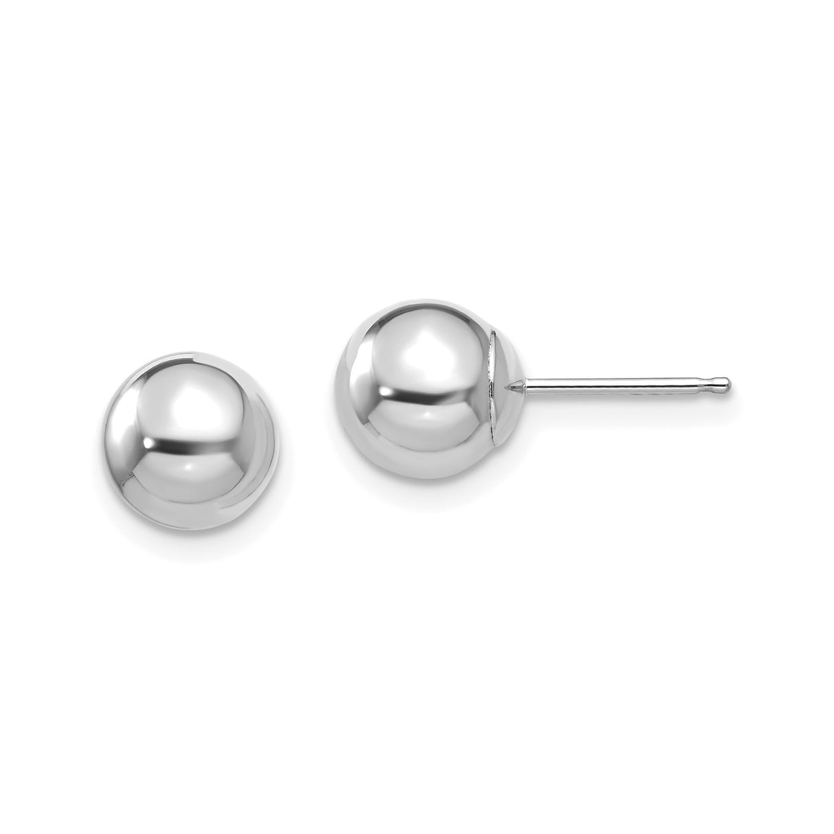 14k White Gold Ball Stud Earrings, Classic Polished Sphere Design for Women
