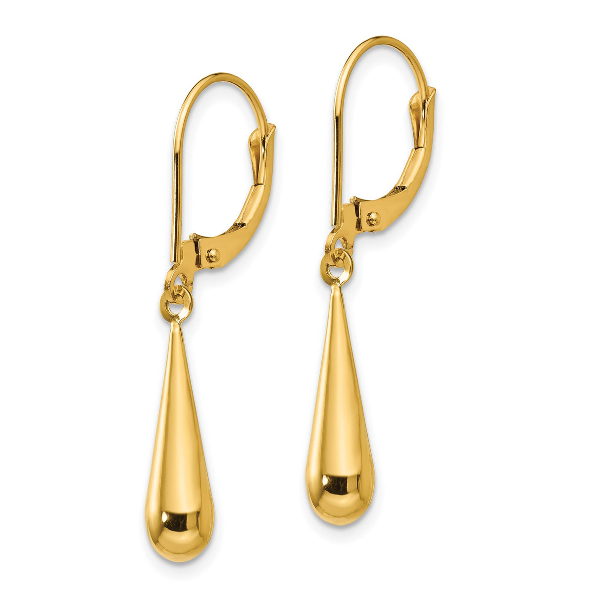 14k Yellow Gold Drop Earrings with Leverback Closures, Sleek Teardrop Dangle Design for Women