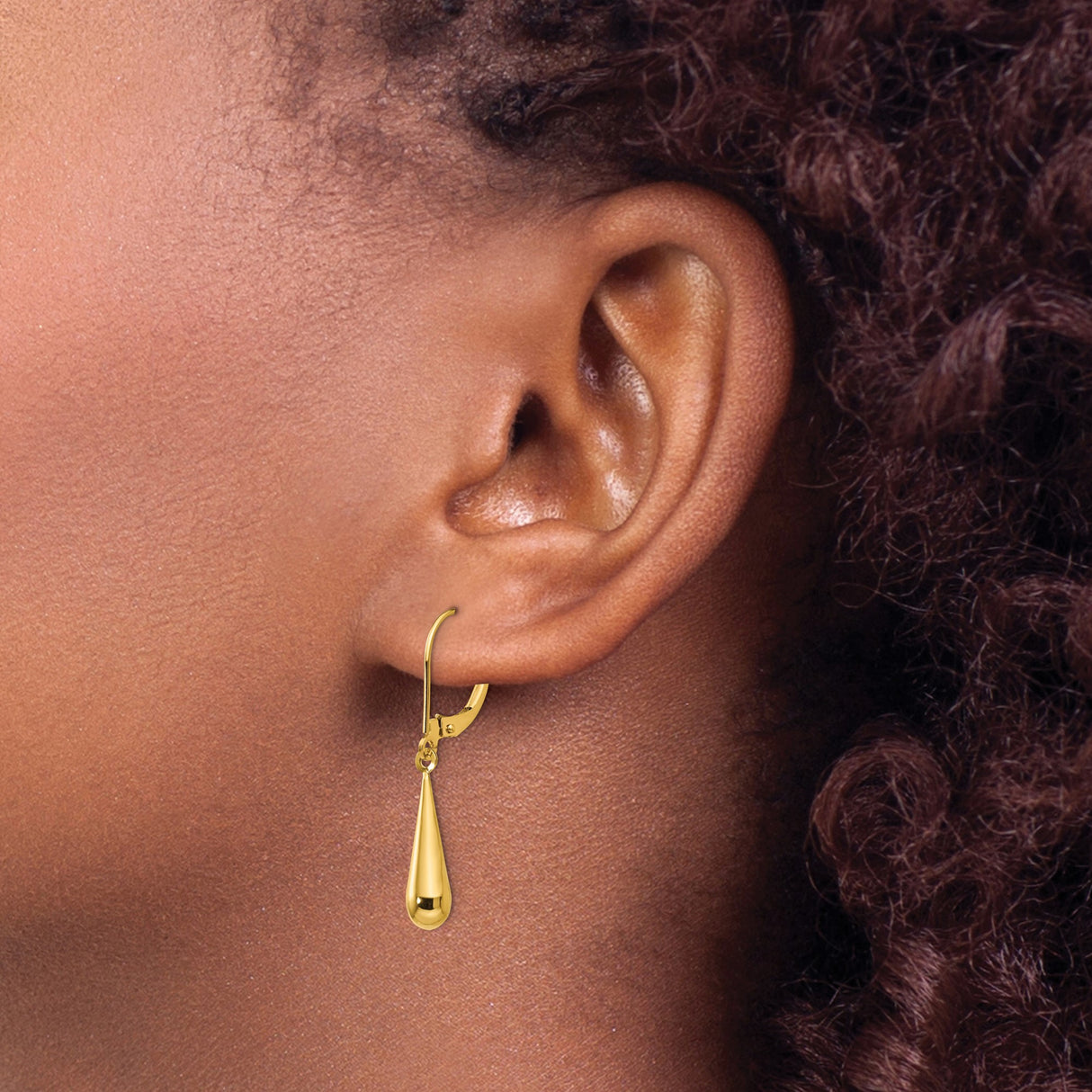 14k Yellow Gold Drop Earrings with Leverback Closures, Sleek Teardrop Dangle Design for Women