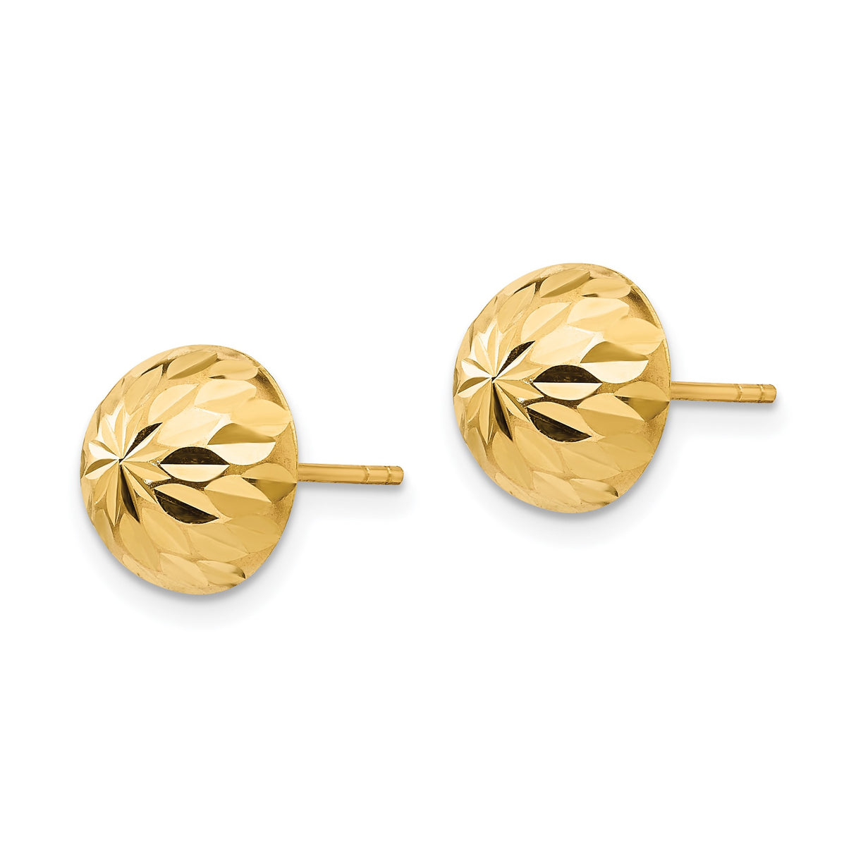 14k Yellow Gold Stud Earrings with Diamond Cut Floral Starburst Design and Textured Finish