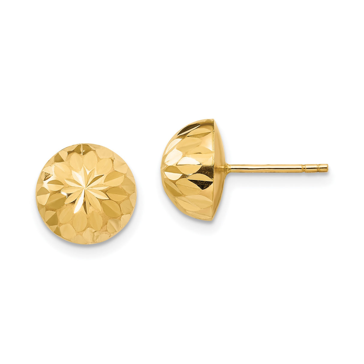 14k Yellow Gold Stud Earrings with Diamond Cut Floral Starburst Design and Textured Finish