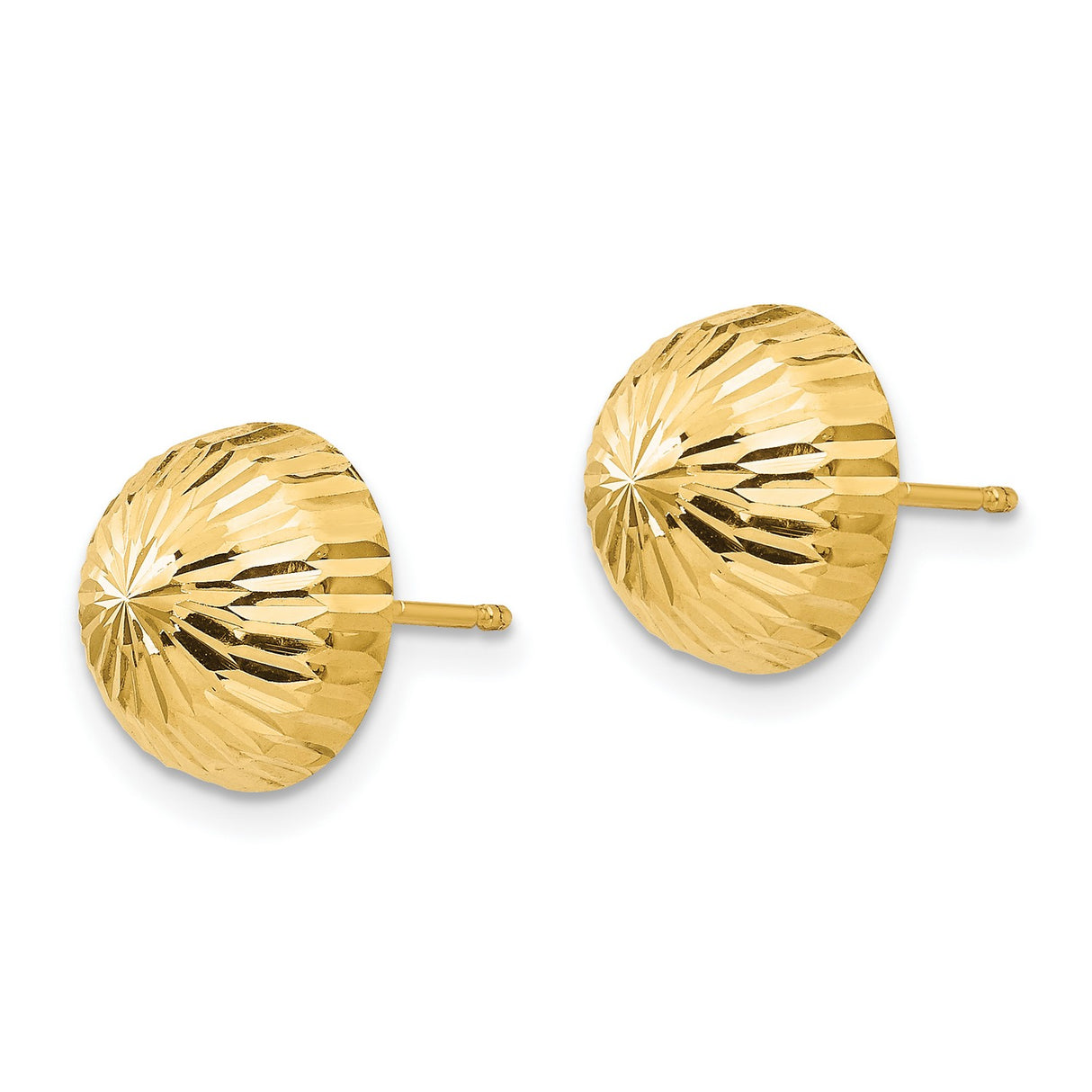 14k Yellow Gold Dome Stud Earrings, Diamond Cut Textured Design, Lightweight Minimalist Style