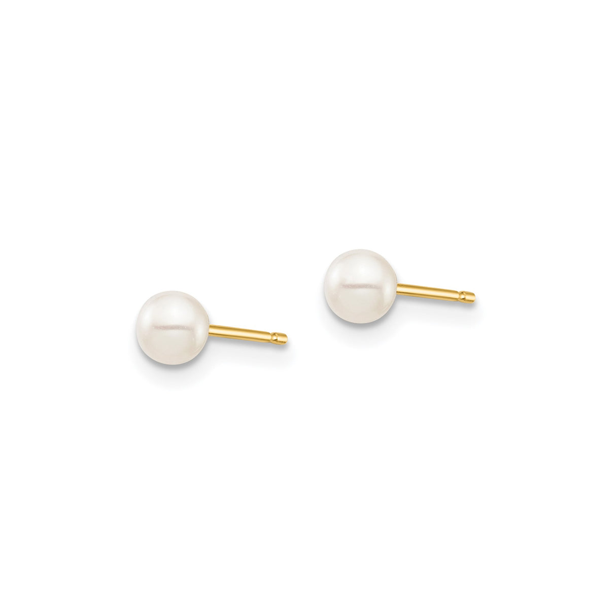 14k Yellow Gold Stud Earrings with Round White Cultured Pearls, Classic Bridal Jewelry