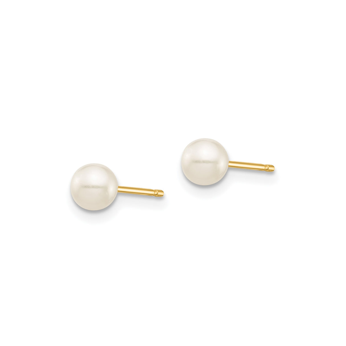 14k Yellow Gold Pearl Stud Earrings with Round White Cultured Pearls, Classic Minimalist Design