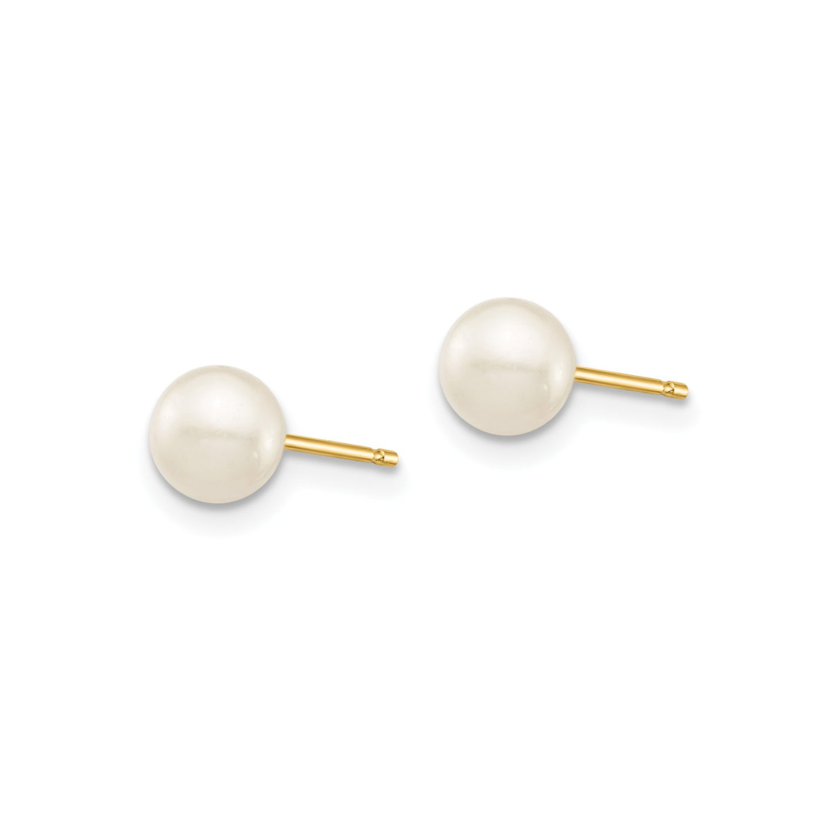 14k Yellow Gold Pearl Stud Earrings, Round White Cultured Pearls, Classic Minimalist Design