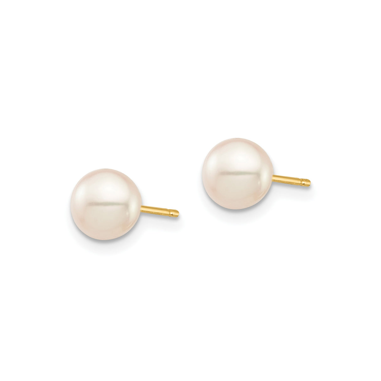 14k Yellow Gold Pearl Stud Earrings with White Round Freshwater Pearls, Classic Minimalist Design