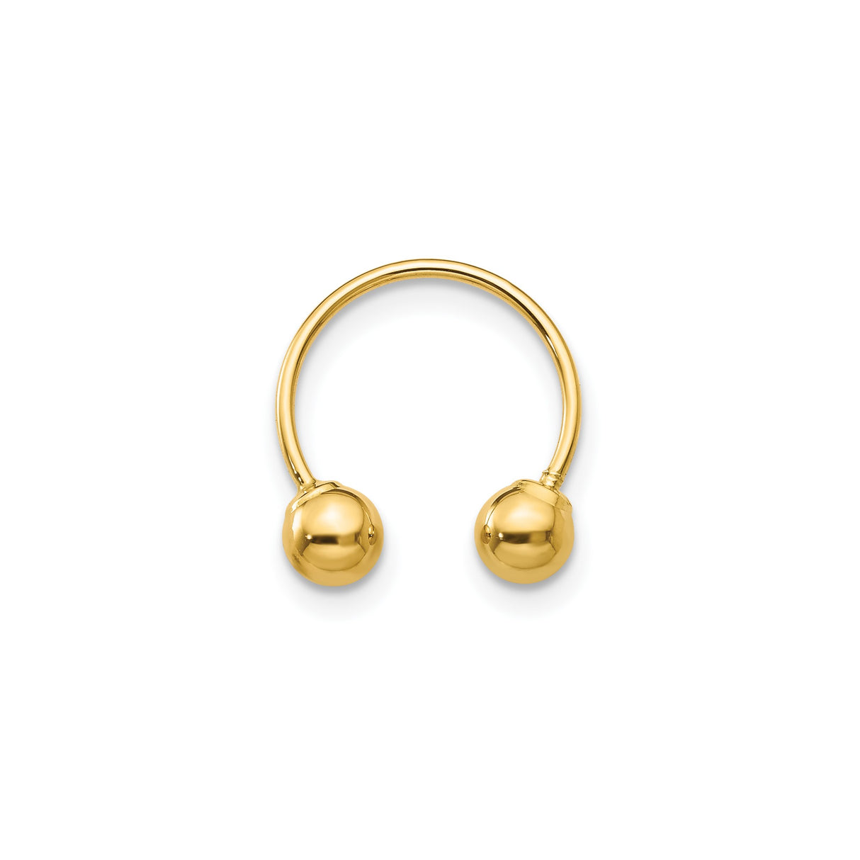 14k Yellow Gold Horseshoe Barbell Ring with Polished Ball Ends, Unisex Facial Piercing Jewelry