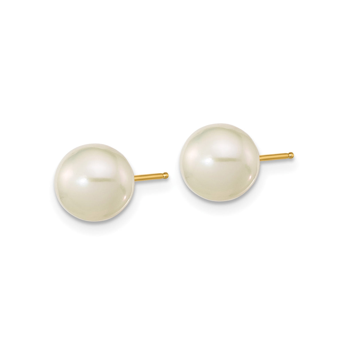 14k Yellow Gold Pearl Stud Earrings with Round White Freshwater Pearls, Classic Minimalist Style