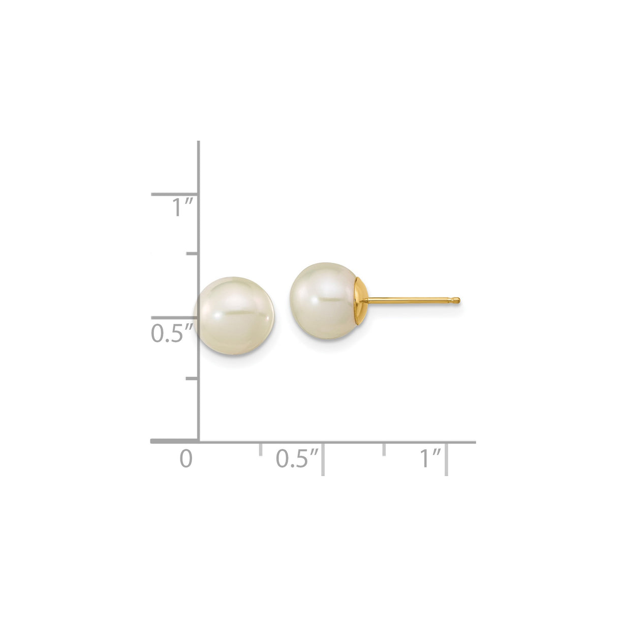 14k Yellow Gold Pearl Stud Earrings with Round White Freshwater Pearls, Classic Minimalist Style