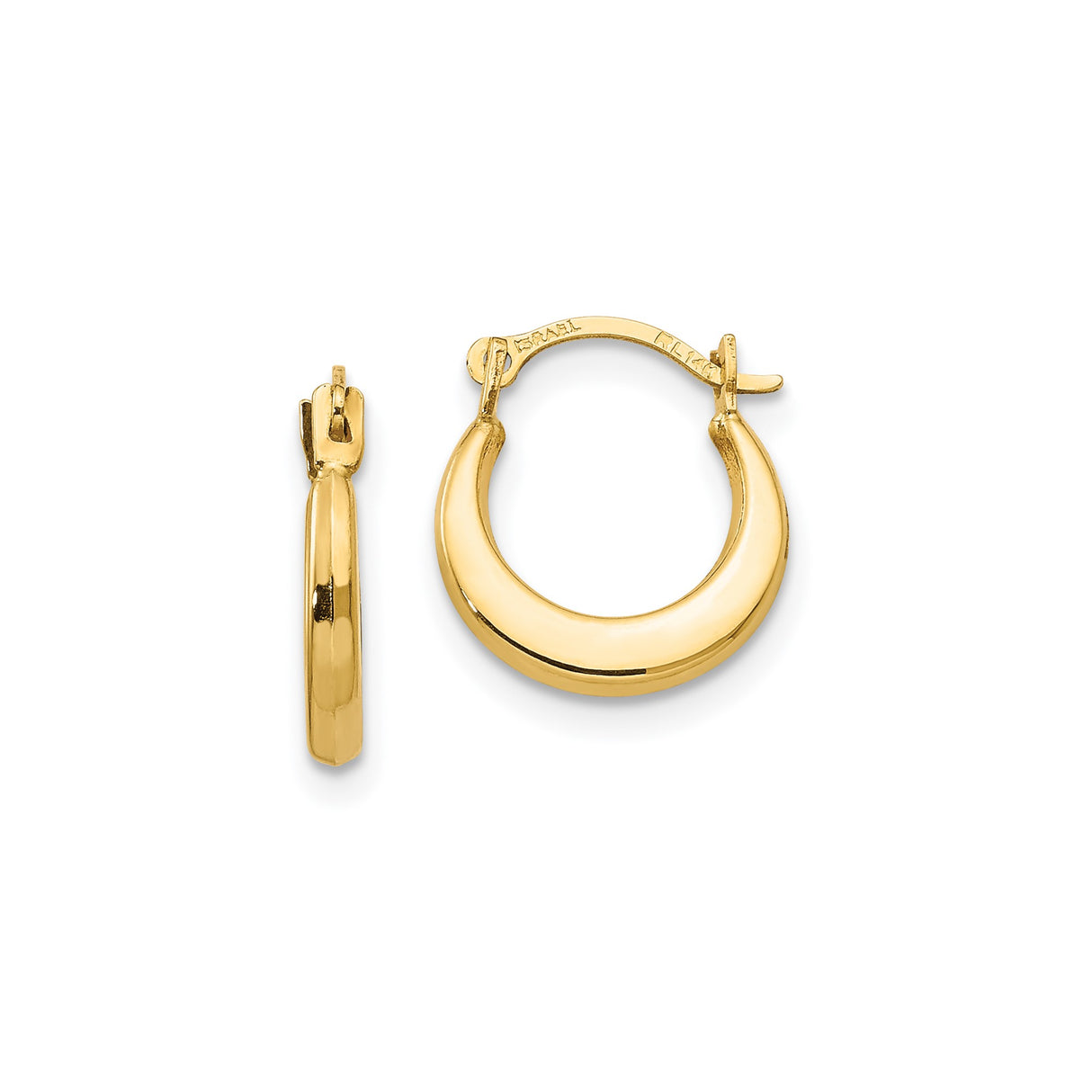 14k Yellow Gold Hoop Earrings, Classic Round Hinged Design with Polished Finish for Women