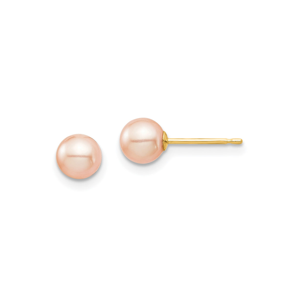 14k Yellow Gold Stud Earrings with Soft Pink Cultured Freshwater Pearls, Dainty Minimalist Design