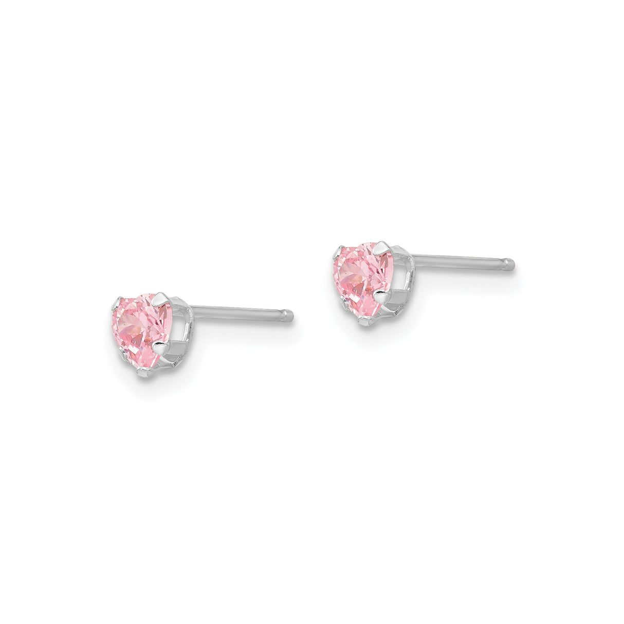 14k White Gold Heart Stud Earrings with Pink Cubic Zirconia for Women