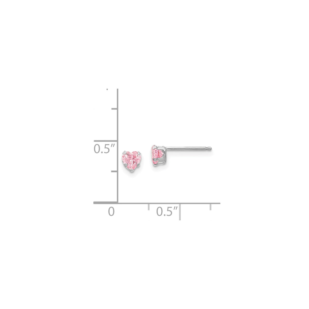 14k White Gold Heart Stud Earrings with Pink Cubic Zirconia for Women