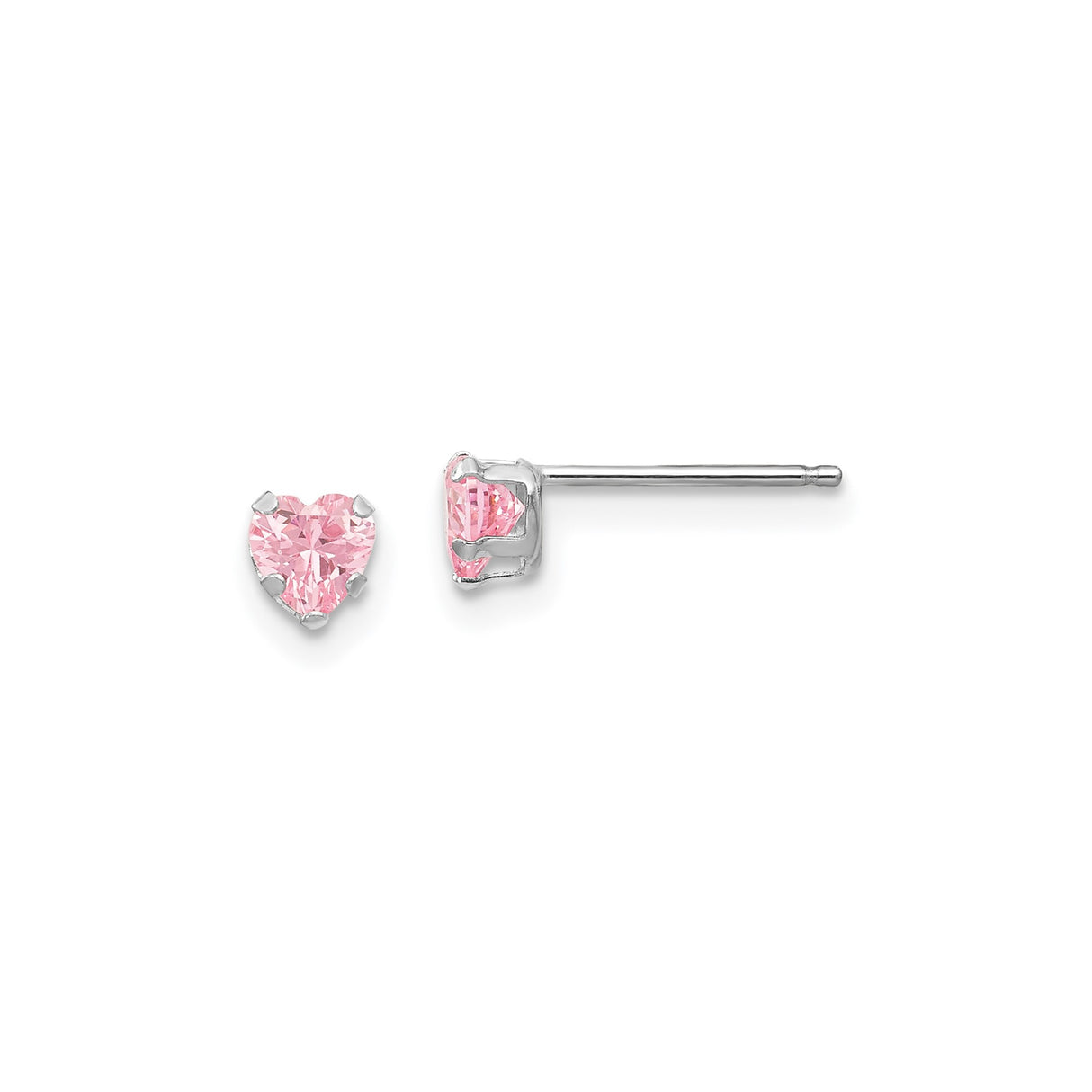 14k White Gold Heart Stud Earrings with Pink Cubic Zirconia for Women