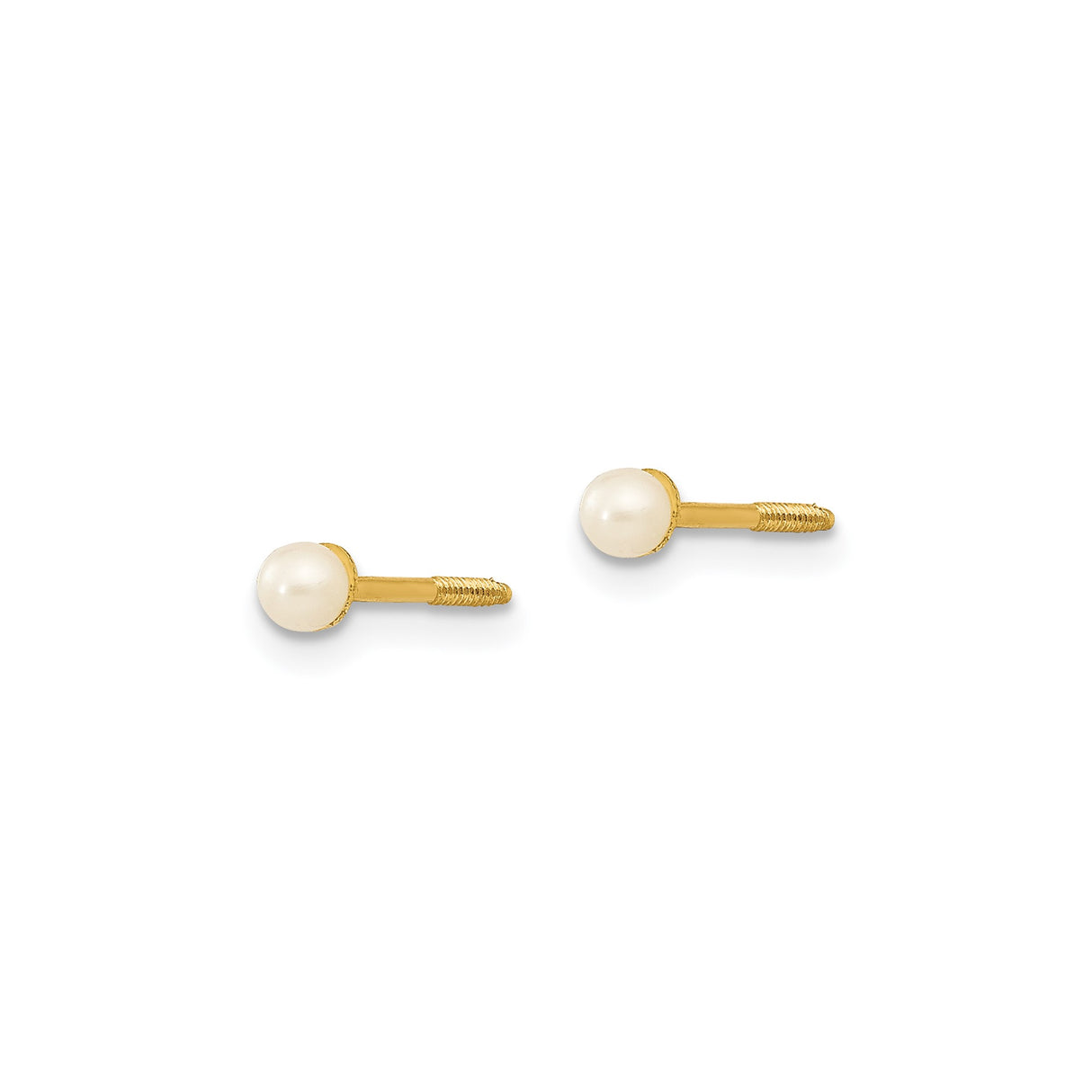 14k Yellow Gold Pearl Stud Earrings with Screw Back, Round White Freshwater Pearl Design