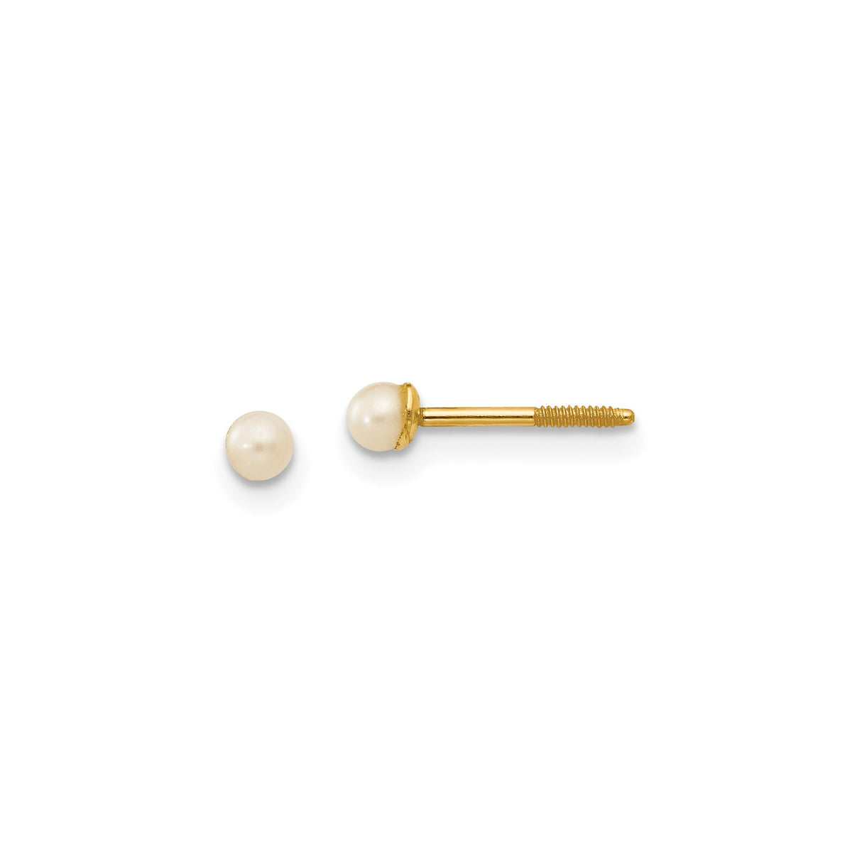 14k Yellow Gold Pearl Stud Earrings with Screw Back, Round White Freshwater Pearl Design