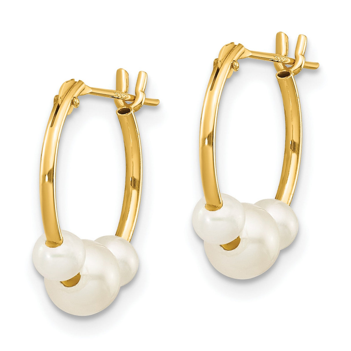 14k Yellow Gold Hoop Earrings with Three White Freshwater Cultured Pearls