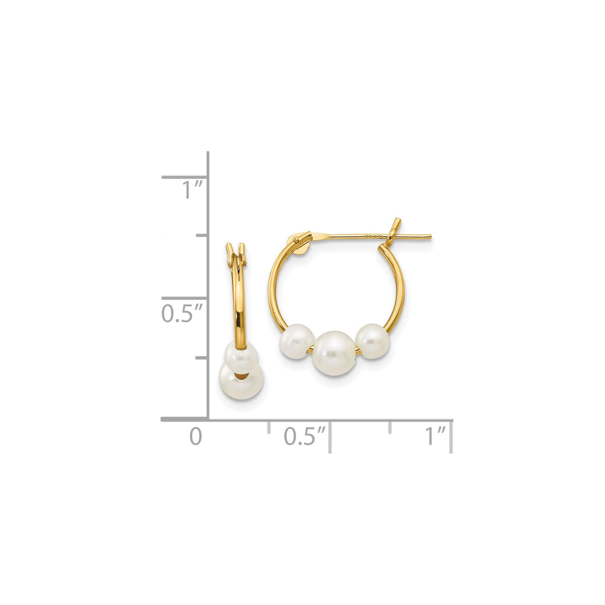 14k Yellow Gold Hoop Earrings with Three White Freshwater Cultured Pearls