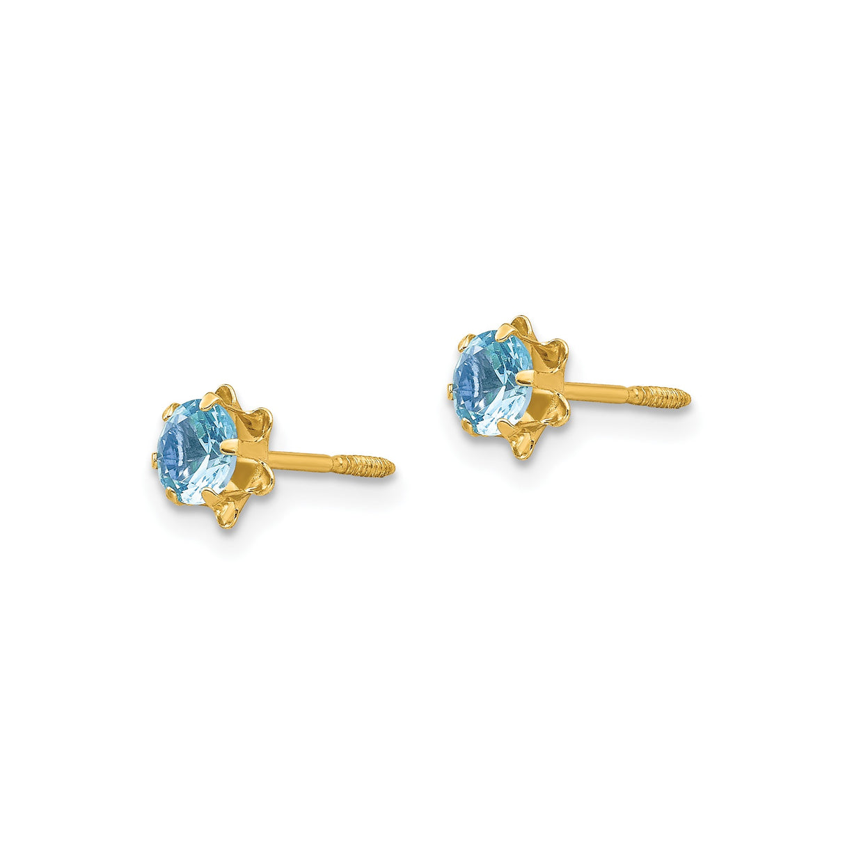 14k Yellow Gold Stud Earrings with Light Blue Cubic Zirconia in Floral Setting
