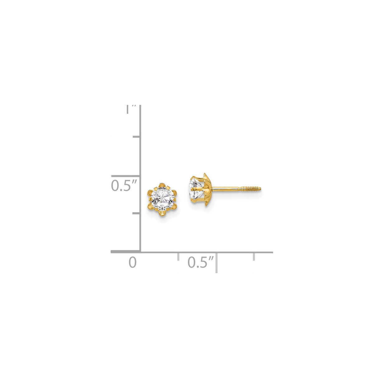 14k Yellow Gold Stud Earrings with Cubic Zirconia in Six-Prong Floral Setting