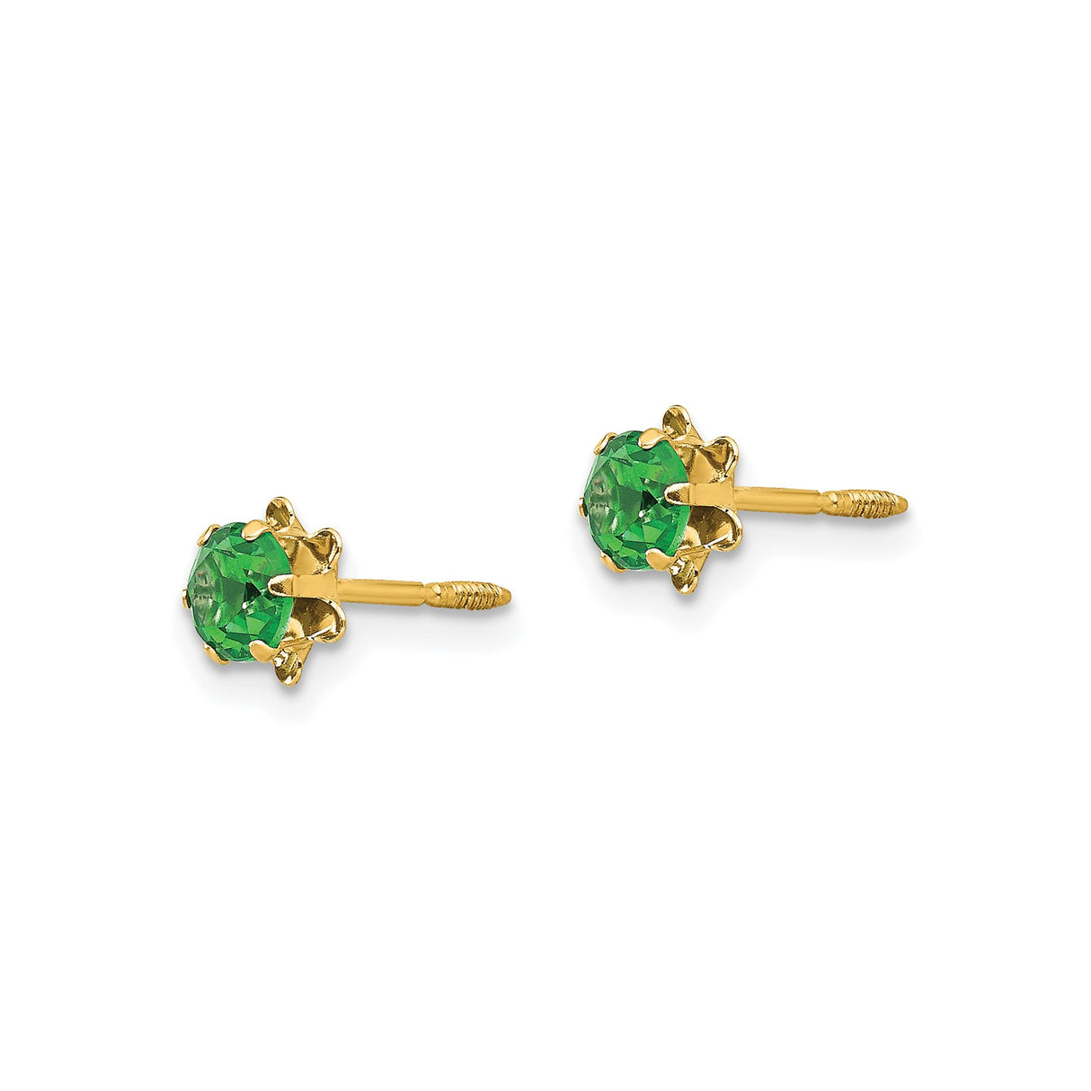 14k Yellow Gold Stud Earrings with Cubic Zirconia, Floral Design