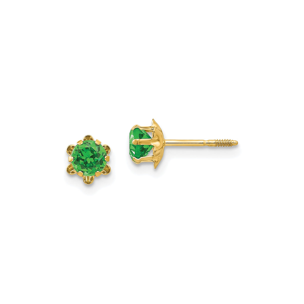 14k Yellow Gold Stud Earrings with Cubic Zirconia, Floral Design